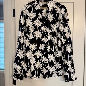 Kenny Flowers Black and White Palm Tree Casual Button Down Shirt